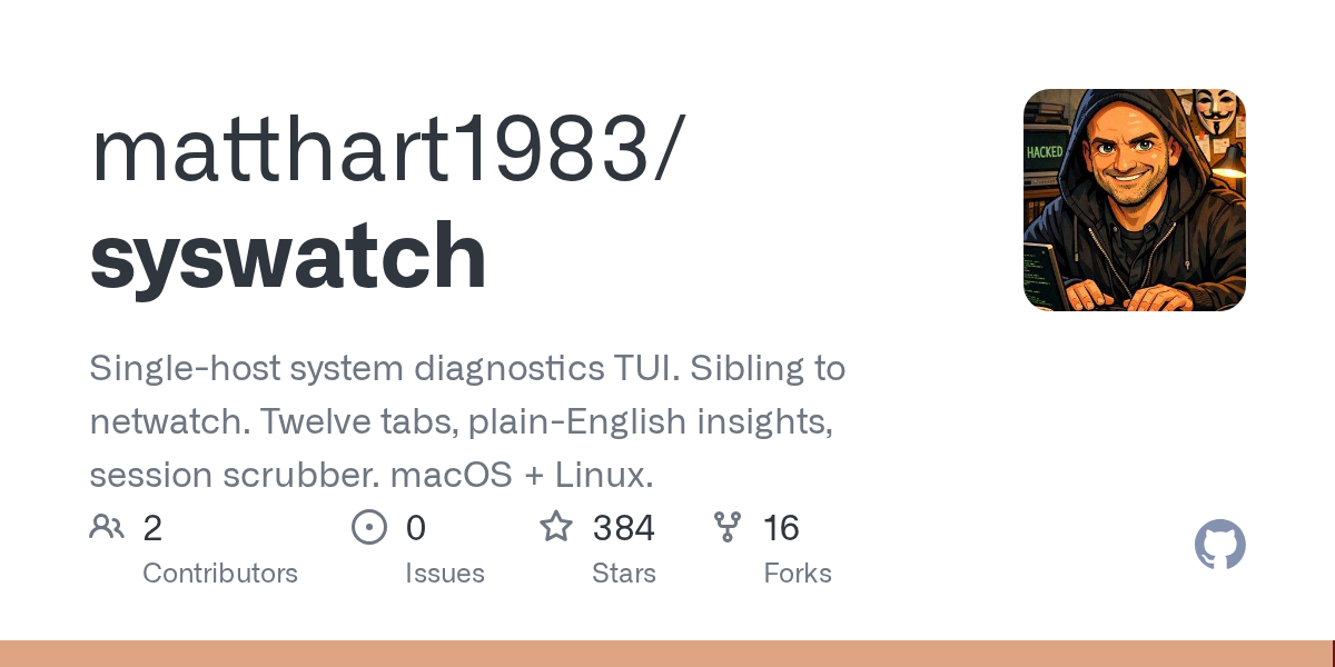 syswatch：一个 Rust 写的系统诊断 TUI，替代 htop+iostat+nettop 一堆工具 - 枫选-枫选